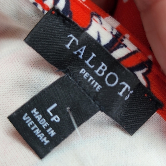 Talbots Handkerchief Peacock Print Sheath Red Cap Sleeve Dress Large Petite LP - Picture 8 of 8